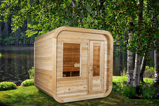 CT Luna Sauna (CTC22LU) — Eastern White Cedar Outdoor Sauna Kit, 315 ft³ | HUUM Hive 6 kW Wi‑Fi Heater & Saunalumin Double Bench Lights
