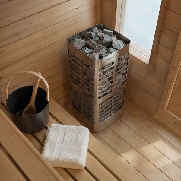 CT Palmer Cabin Sauna (CTC68E) — 6'x8' Eastern White Cedar Outdoor Sauna Kit | HUUM Drop 7.5 kW Heater & Saunalumin Double Bench Lights (257 ft³)