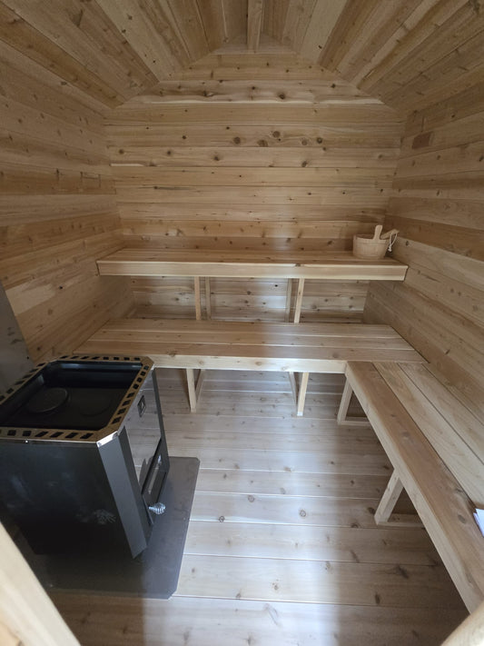 CT Georgian Cabin Sauna (CTC88E) — 8'x8' Eastern White Cedar Outdoor Sauna Kit with HUUM Hive 9 kW Wi‑Fi Heater, Saunalumin Double Bench Lighting & Metal Shingle Roof (343 ft³)