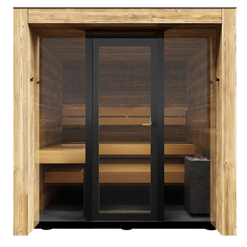 ThermaSol Fortis Sauna Cabin Fully Assembled Outdoor Sauna, Tinted Glass Front with Eave, Up to 4 Persons