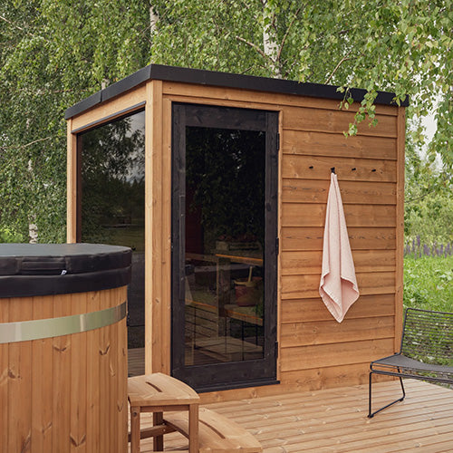 ThermaSol Nordic Dawn Sauna Cabin Fully Assembled Outdoor Sauna, Nordic Pine, Up to 4 Persons