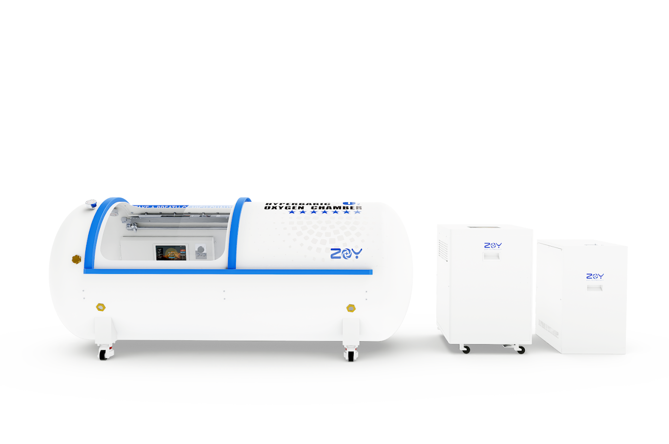 H920 — Hard-Lying Steel Oxygen Hyperbaric Chamber (Ø35.4" × 88.6") • Adjustable 1.3–2.0 ATA • 3-in-1 20 L/min System