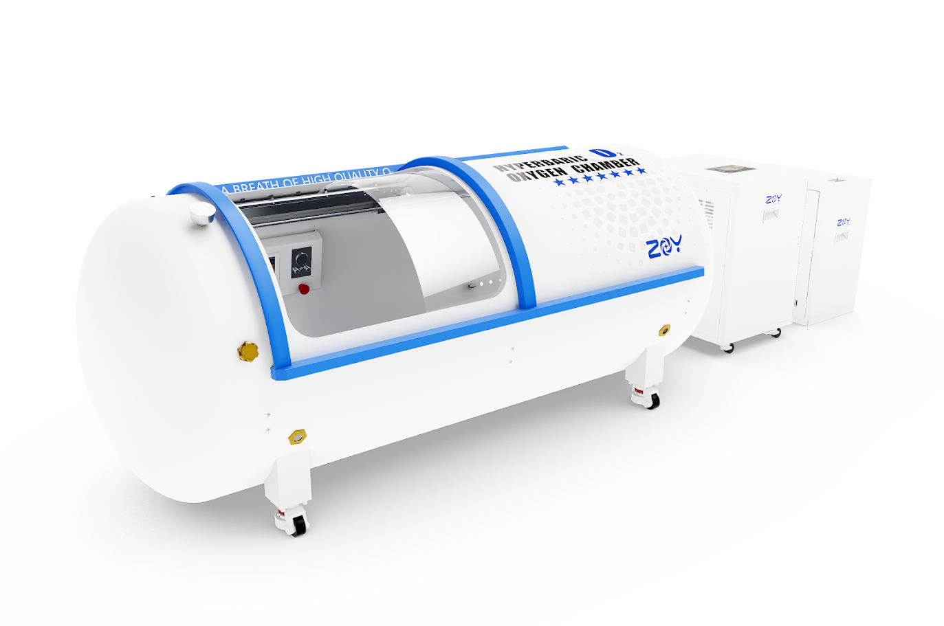 H920 — Hard-Lying Steel Oxygen Hyperbaric Chamber (Ø35.4" × 88.6") • Adjustable 1.3–2.0 ATA • 3-in-1 20 L/min System