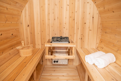 CT Harmony Barrel Sauna (CTC22E)- Eastern White Cedar Outdoor Barrel Sauna Kit with Flat Wood Floor, HUUM Hive 6 kW Wi‑Fi Heater & Saunalumin Double Bench Light- 235 ft³