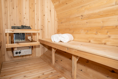 CT Harmony Barrel Sauna (CTC22E)- Eastern White Cedar Outdoor Barrel Sauna Kit with Flat Wood Floor, HUUM Hive 6 kW Wi‑Fi Heater & Saunalumin Double Bench Light- 235 ft³