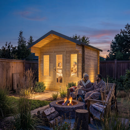CT Palmer Cabin Sauna (CTC68E) — 6'x8' Eastern White Cedar Outdoor Sauna Kit | HUUM Drop 7.5 kW Heater & Saunalumin Double Bench Lights (257 ft³)