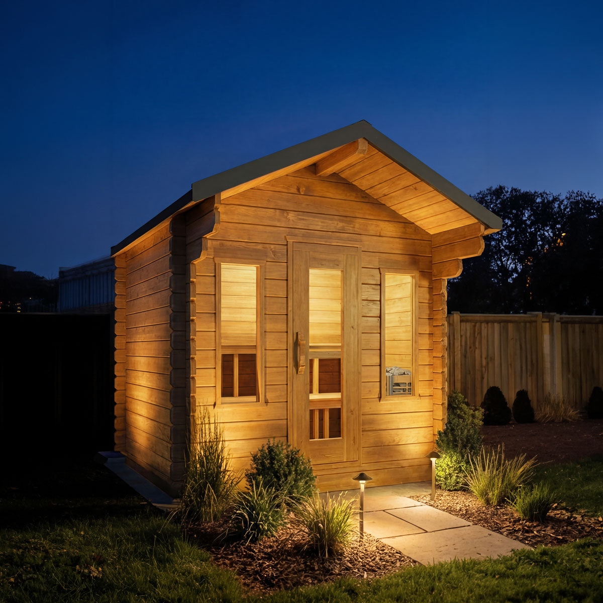 CT Palmer Cabin Sauna (CTC68E) — 6'x8' Eastern White Cedar Outdoor Sauna Kit | HUUM Drop 7.5 kW Heater & Saunalumin Double Bench Lights (257 ft³)