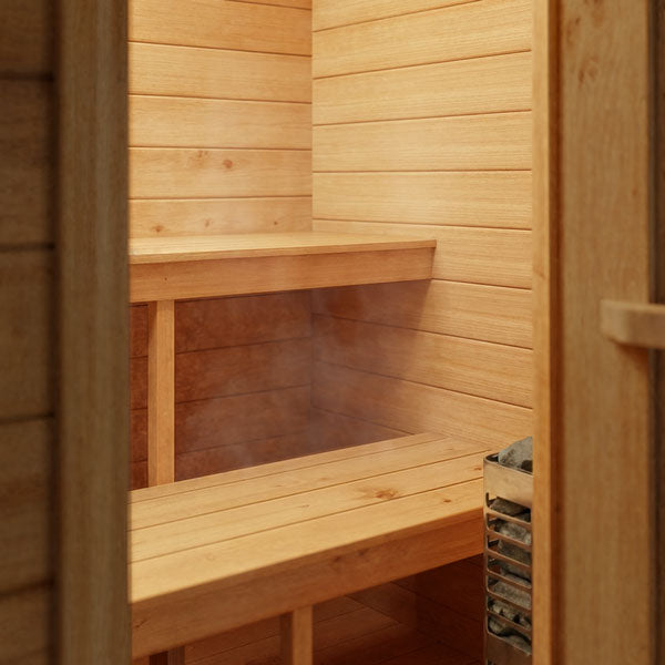CT Palmer Cabin Sauna (CTC68E) — 6'x8' Eastern White Cedar Outdoor Sauna Kit | HUUM Drop 7.5 kW Heater & Saunalumin Double Bench Lights (257 ft³)