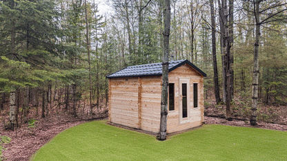 CT Georgian Cabin Sauna (CTC88E) — 8'x8' Eastern White Cedar Outdoor Sauna Kit with HUUM Hive 9 kW Wi‑Fi Heater, Saunalumin Double Bench Lighting & Metal Shingle Roof (343 ft³)