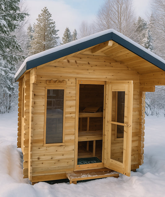CT Palmer Cabin Sauna (CTC68E) — 6'x8' Eastern White Cedar Outdoor Sauna Kit | HUUM Drop 7.5 kW Heater & Saunalumin Double Bench Lights (257 ft³)