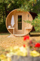 CT Serenity Barrel Sauna (CTC2245E) — Eastern White Cedar Outdoor Barrel Sauna, 285 ft³, Seats 3–4 | HUUM Hive 6 kW Wi‑Fi Heater & Saunalumin Double Bench Lights