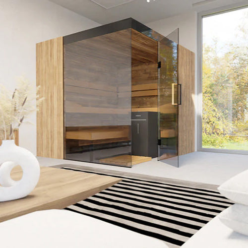 ThermaSol Aalto Sauna Cabin Indoor Sauna Kit, Semi-Panoramic Glass, Up to 4 Persons