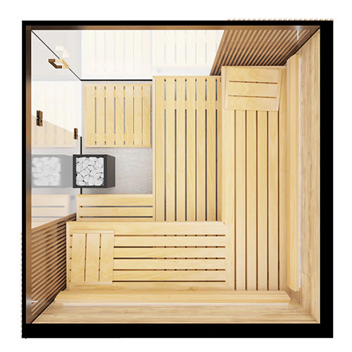 ThermaSol Aalto Sauna Cabin Indoor Sauna Kit, Semi-Panoramic Glass, Up to 4 Persons