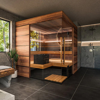 ThermaSol Astra Sauna Cabin Indoor Sauna Kit, Semi-Panoramic Glass, Up to 4 Persons