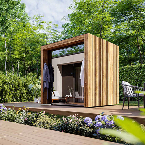 ThermaSol Fortis Sauna Cabin Fully Assembled Outdoor Sauna, Tinted Glass Front with Eave, Up to 4 Persons