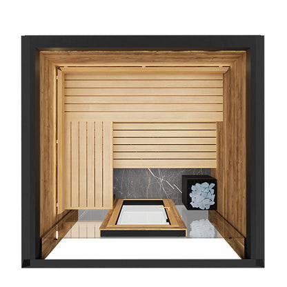 ThermaSol Fortis Sauna Cabin Fully Assembled Outdoor Sauna, Tinted Glass Front with Eave, Up to 4 Persons