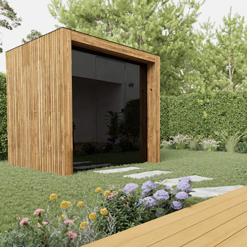 ThermaSol Fortis Sauna Cabin Fully Assembled Outdoor Sauna, Tinted Glass Front with Eave, Up to 4 Persons