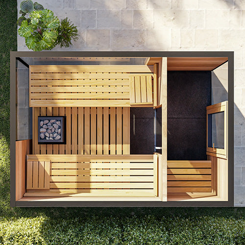 ThermaSol Ombra Sauna Cabin Fully Assembled Outdoor Sauna, Stopsol Bronze Glass, Up to 5 Persons