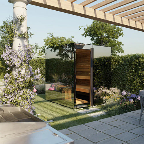 ThermaSol Vue Sauna Cabin Fully Assembled Outdoor Sauna, Mirrored Glass, Up to 4 Persons