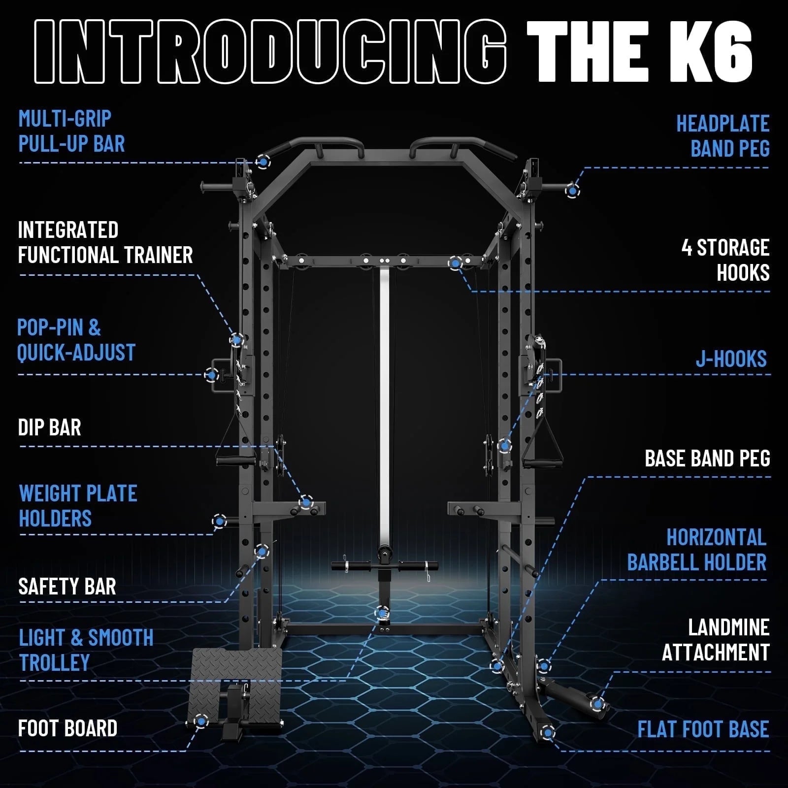 Power Cage, Squat Rack with Dual Pulley Cable Crossover System, Multifunction Free Weight Home Gym Workout Machine with Attachments Black