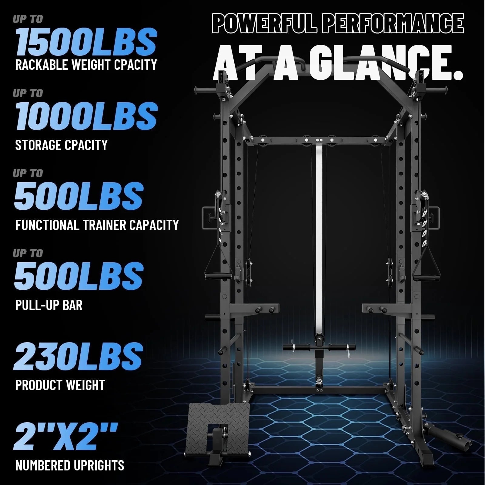 Power Cage, Squat Rack with Dual Pulley Cable Crossover System, Multifunction Free Weight Home Gym Workout Machine with Attachments Black