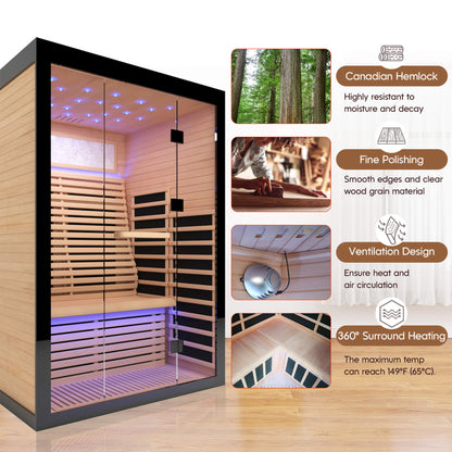 Thermora Luxury 2-Person Canadian Hemlock Wood Far Infrared Home Sauna (SAK02184)